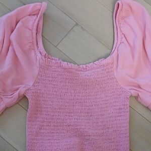Francesca's Collections Pink Smocked Blouse